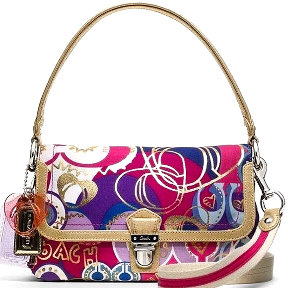 💖 Coach Poppy Pop C Metallic Layla Graffiti Glam Demi Satchel Shoulder Bag RARE - Picture 1 of 13